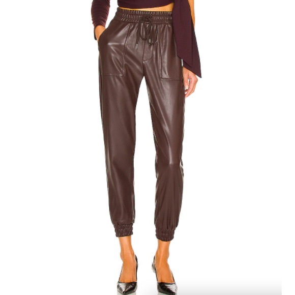 BCBG Pants - REVOLVE BCBG Faux Leather joggers, Chocolate.